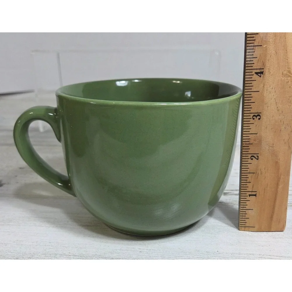 Set of 4 Pier 1 Essential Cafe Au Lait GreenStoneware Oversized Coffee Mugs 22oz